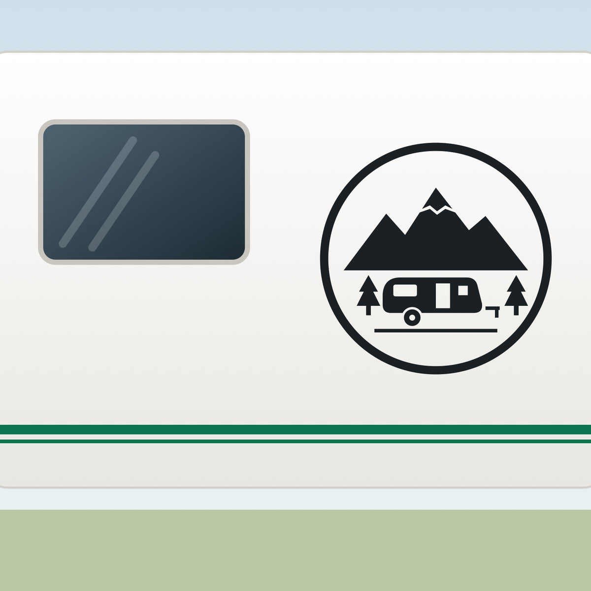Sticker Wohnwagen-Emblem an einer Wohnwagen-Wand