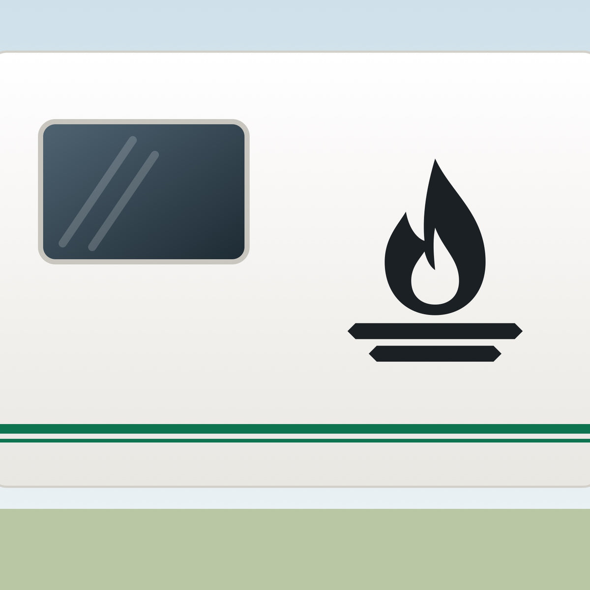 Sticker Lagerfeuer an einer Wohnwagen-Wand