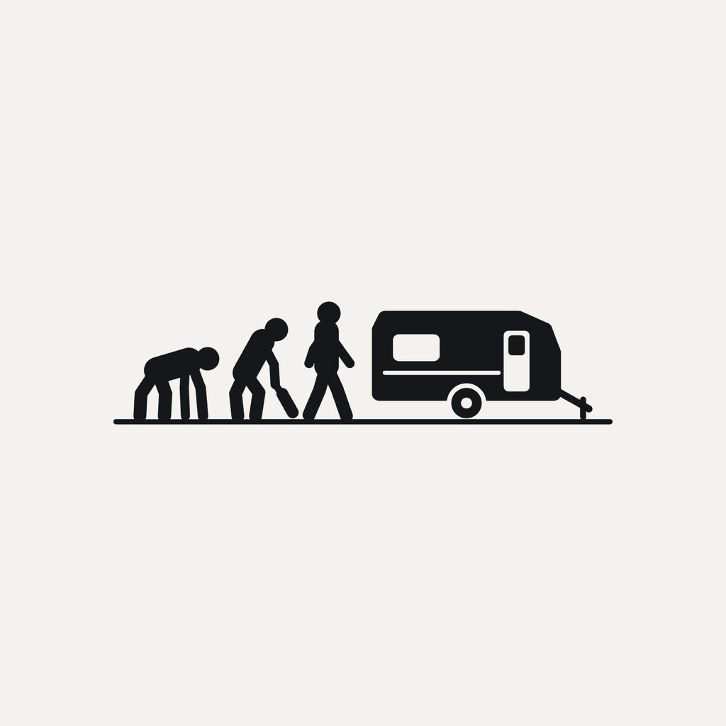 Sticker Evolution vom Affen zum Wohnwagen